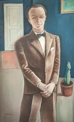 Hombre en traje con cactus